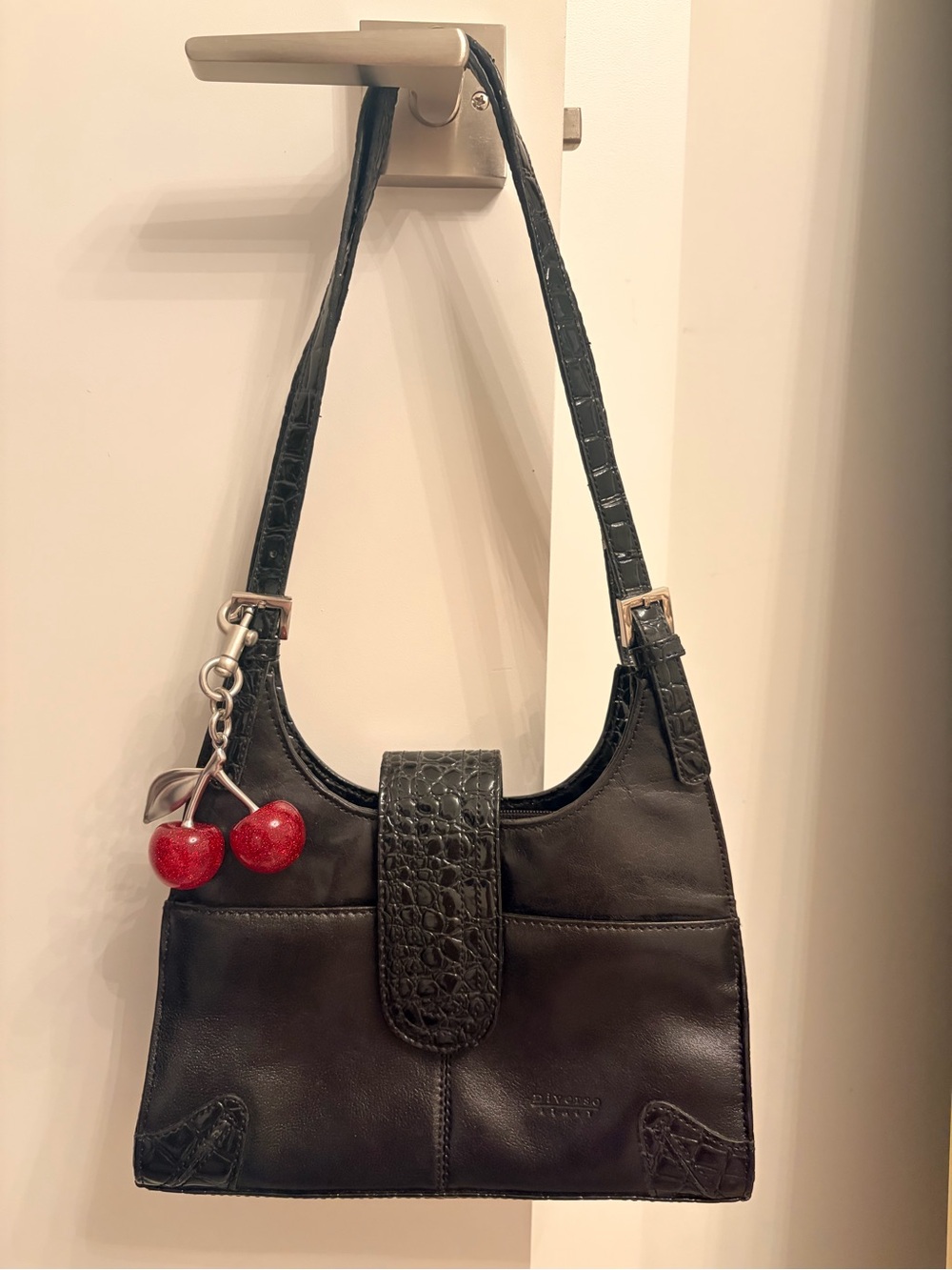 Vintage Y2K Black Croc Diverso Italy Shoulder Bag Vegan Leather McBling